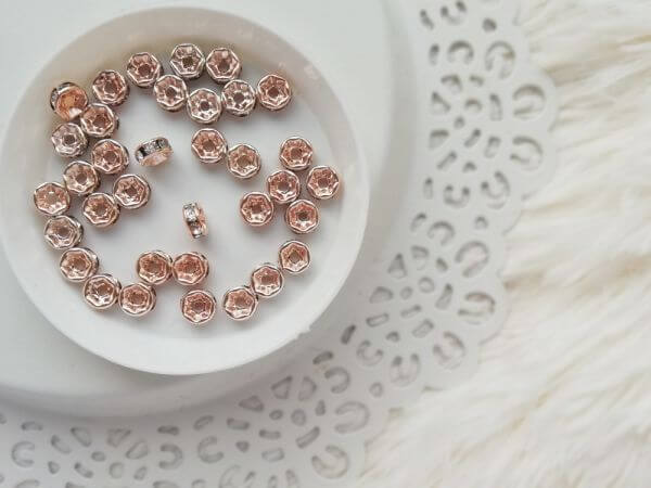  Rose gold strasszos rondelle 6mm- nikkelmentes (10db/csomag)