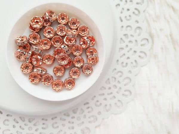  Rose gold strasszos rondelle 8mm - nm. (10db/csomag)