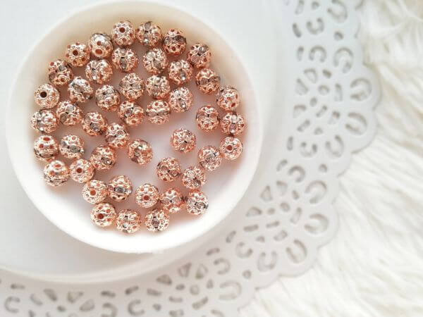  Rose gold strasszos fm kztes 6mm (10db/csomag)