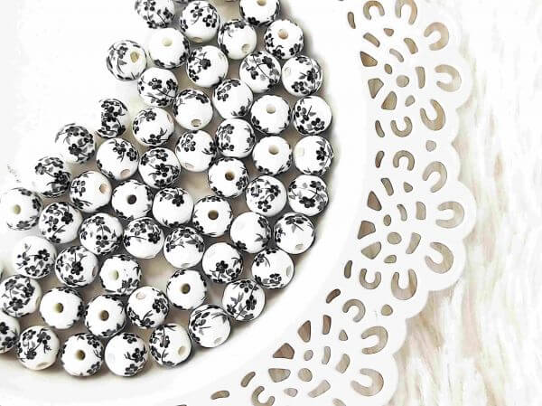  Fekete virgos porcelngyngy 12mm