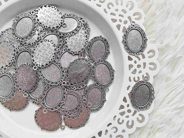  Ezst ovlis mints cabochon medl alap  - 🎀 13x18mm