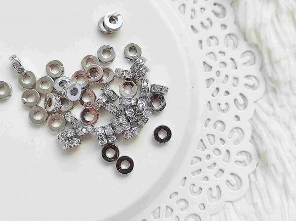  Ezst cirknia strasszos korong kztes 7x3mm