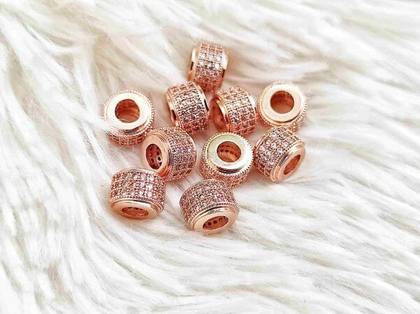  Rose gold cirknia strasszos henger kztes gyngy 9x6mm