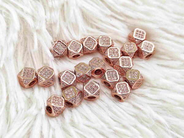  Rose gold cirknia strasszos polygon kztes gyngy 9x6mm