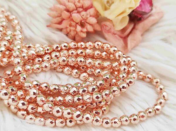  Rose gold fazettlt hematit svnygyngy 4mm (AAA minsg) (10db/csomag)