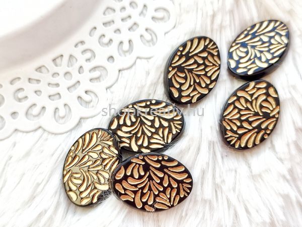  Fekete ovlis akrilgyngy arany dsztssel 28mm (1db)