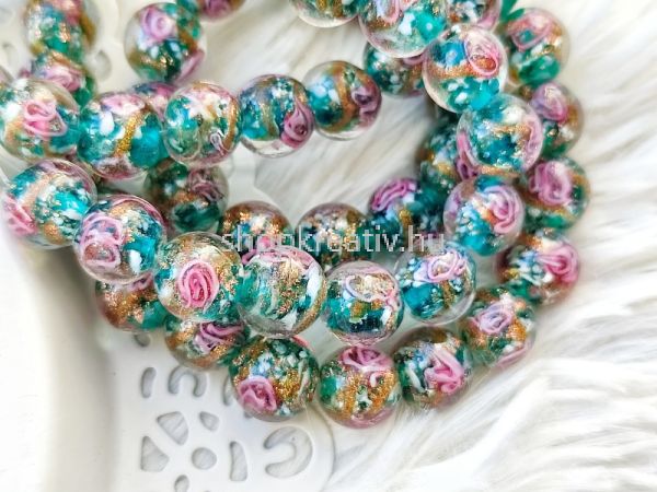  Zld arany flis lmpagyngy virg motvummal 12mm