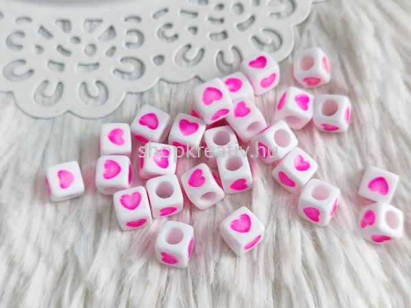  Pink fehr szv kocka gyngy 7mm