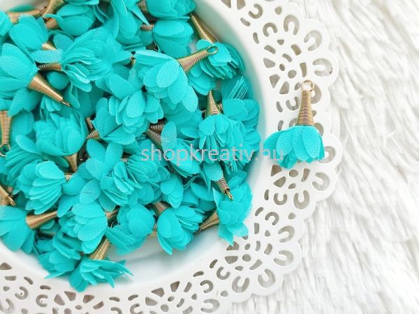  Trkiz organza virg bojt arany cscsos kupakkal kb. 4cm