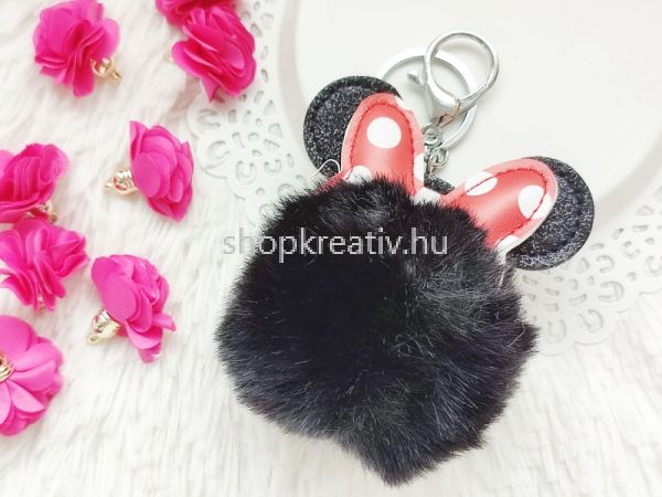  Fekete csillog mesefigura egrks szrme kulcstart + karabiner