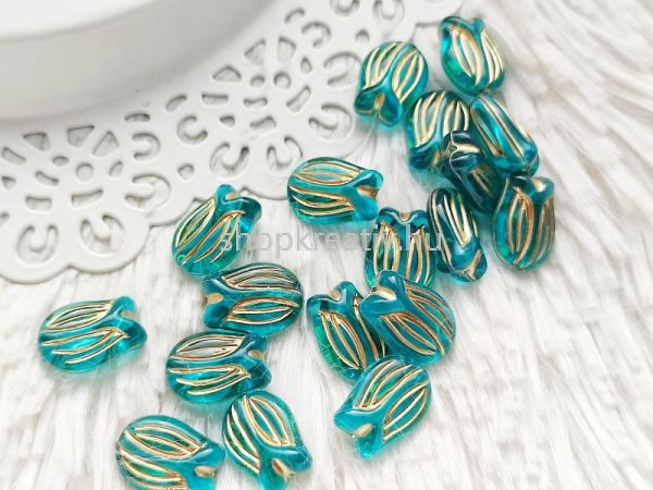  Trkiz tulipn akrilgyngy arany dsztssel (2db/csomag) 16mm