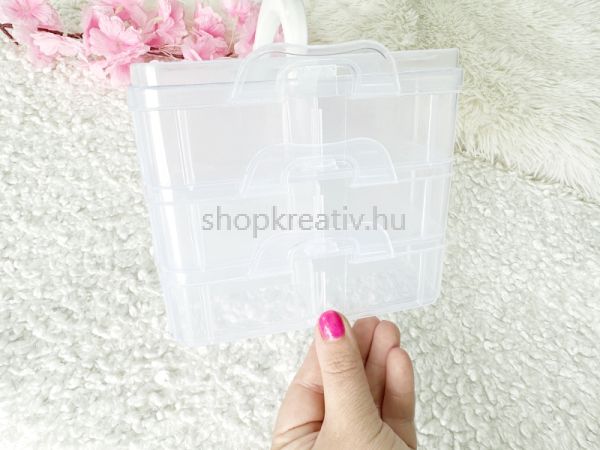  3 szintes fogantys manyag gyngytrol doboz 15x16x13cm - 18 rekeszes